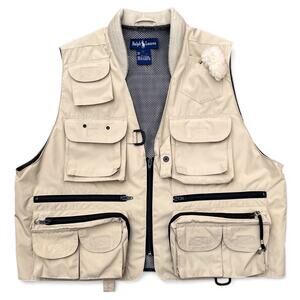 Vintage Ralph Lauren Fly Fishing Vest Utility L Photographer Field Khaki Hi Tech